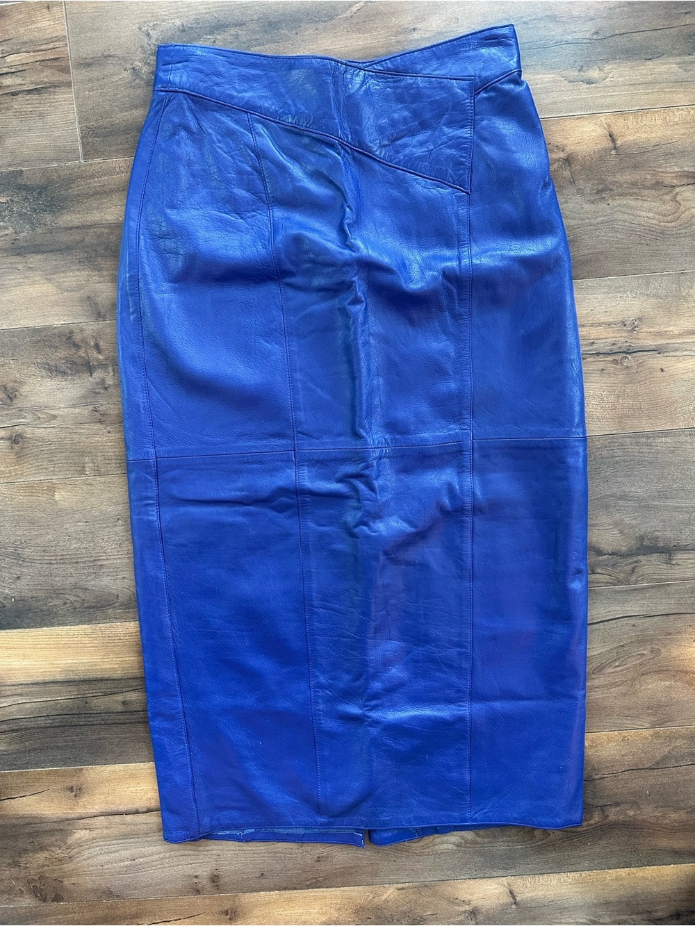 Vintage Suzelle Blue Leather Midi Skirt High Waist Pencil 8